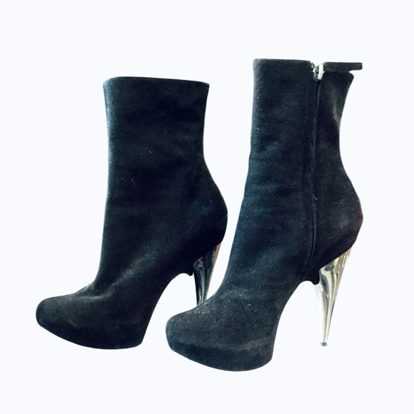 Giuseppe Zanotti black with silver heels hidden platform bootie EUC - Picture 1 of 8
